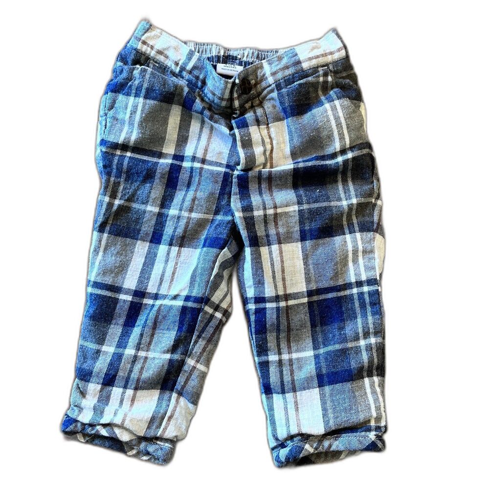 Janie and Jack Blue Plaid Pants 3-6mos Lined